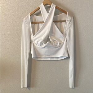 SHEIN White Asymmetrical Long Sleeve Bodysuit